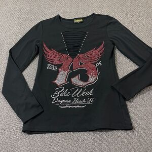 Biker Clothing Company Shirt Womens Size Medium M Black Long Sleeve Motorcycle